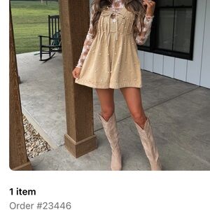 Stylish Tan Jumpsuit with Lace Details